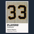 Honus Wagner 33 Jersey Frame Men's T-Shirt – navy close-up detail shot of the Honus Wagner 33 Players Couture logo design
