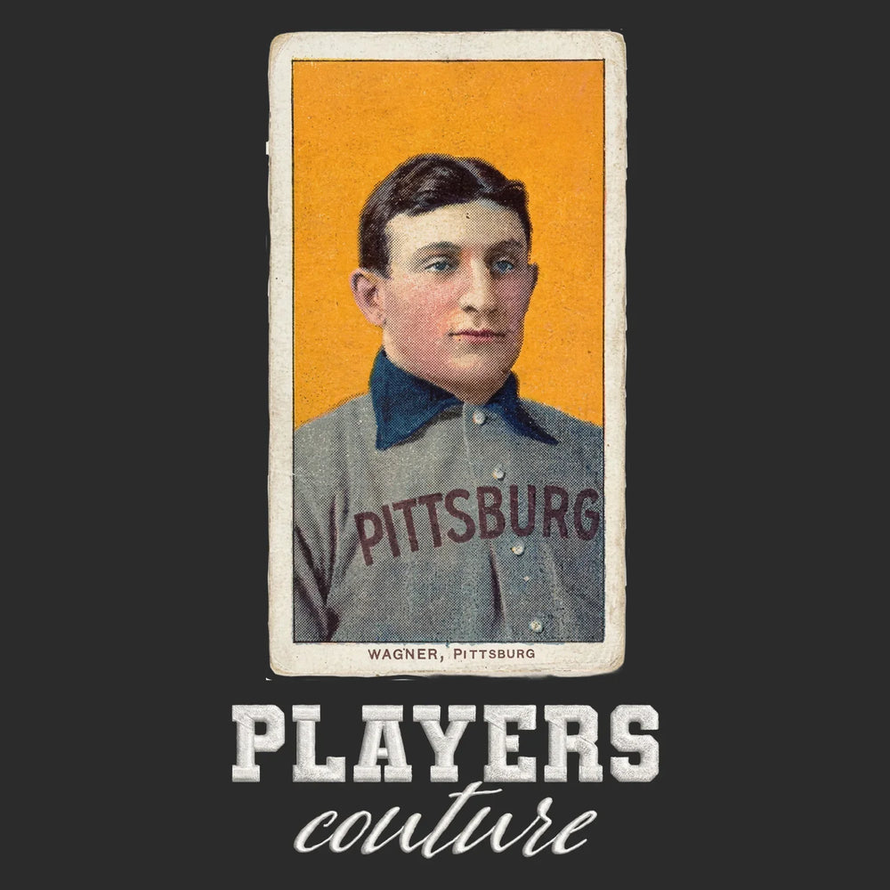Honus Wagner Badge Men's Hoodie – white close-up detail shot of the Honus Wagner Players Couture logo design