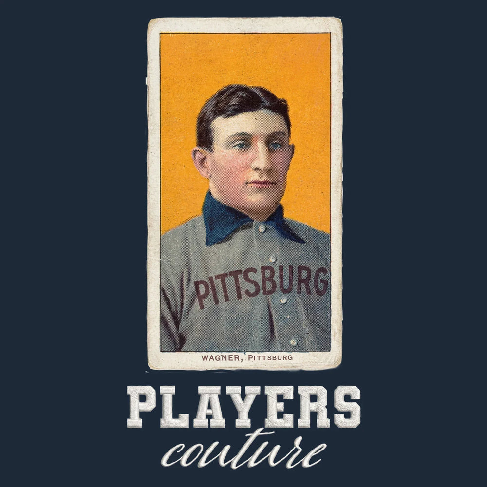 Honus Wagner Badge Men's Hoodie – white close-up detail shot of the Honus Wagner Players Couture logo design