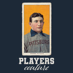 Honus Wagner Badge Men's Hoodie – white close-up detail shot of the Honus Wagner Players Couture logo design