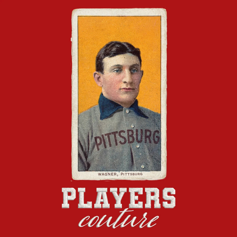 Honus Wagner Badge Men's Hoodie – white close-up detail shot of the Honus Wagner Players Couture logo design