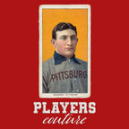Honus Wagner Badge Men's Hoodie – white close-up detail shot of the Honus Wagner Players Couture logo design