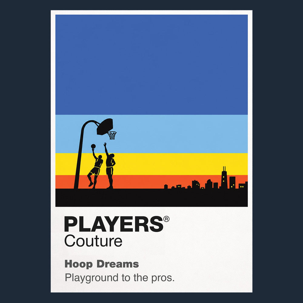 Hoop Dreams William Gates and Arthur Agee on Chicago basketball courts pursuing the same professional dream through different pressures Icon Frame artwork in navy