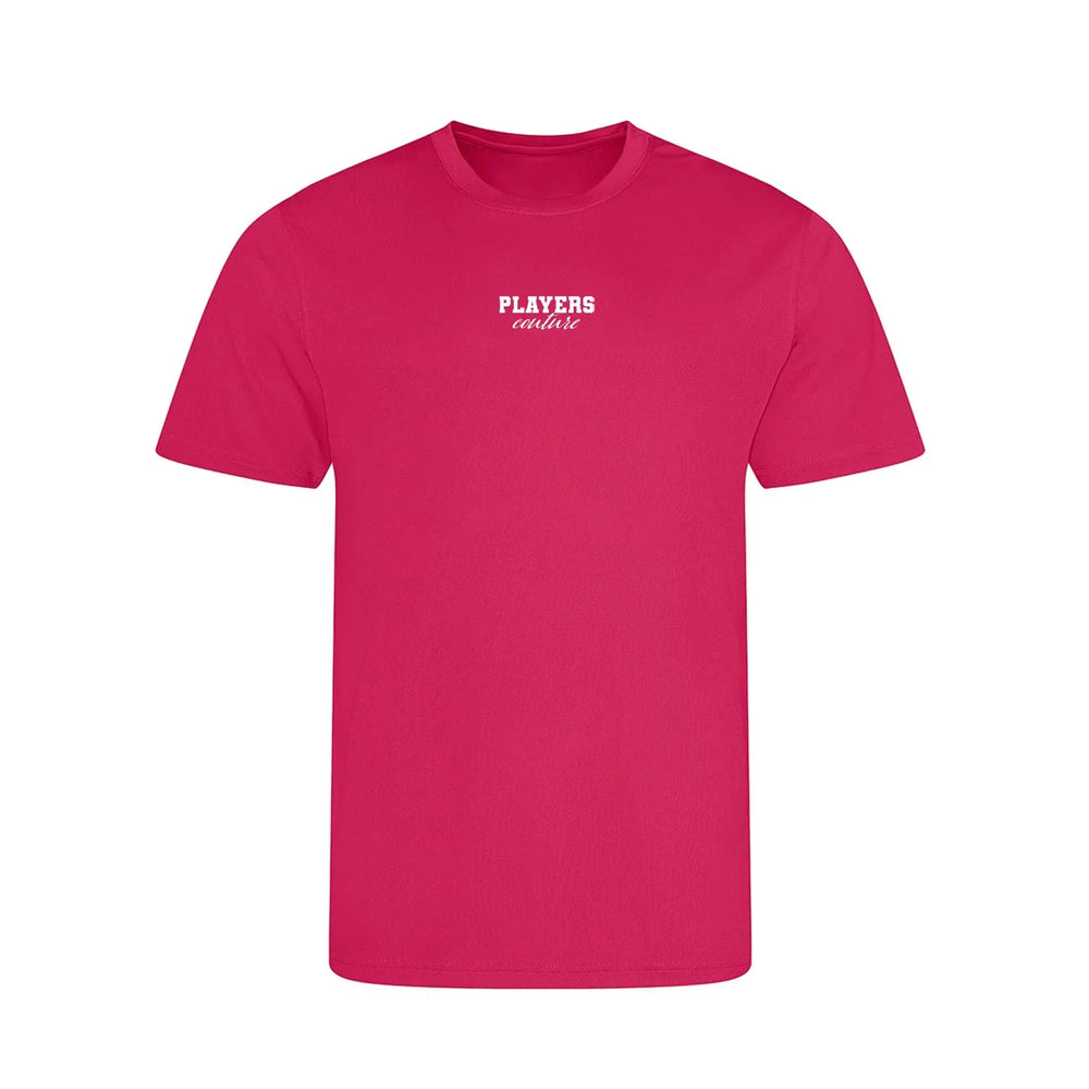 Essentials Collection t-shirt – pink kids' t-shirt with black Essentials Collection letters and Players Couture logo on the