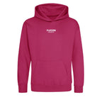 Essentials Collection hoodie – pink kids' hoodie with black Essentials Collection letters and Players Couture logo on the