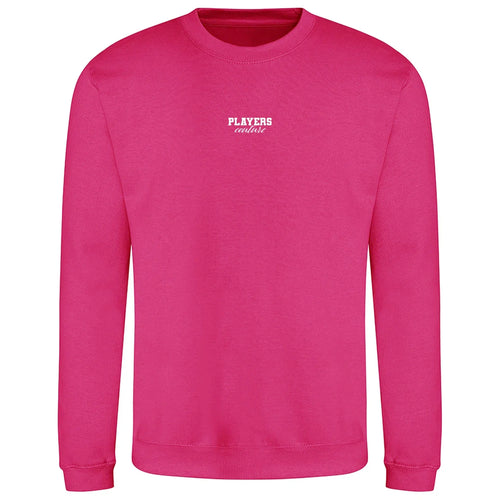 Essentials Collection hoodie – pink men's hoodie with black Essentials Collection letters and Players Couture logo on the
