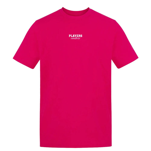 Essentials Collection t-shirt – pink men's t-shirt with black Essentials Collection letters and Players Couture logo on the