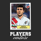 Hristo Stoichkov World Cup Sticker Men's T-Shirt – black close-up detail shot of the Hristo Stoichkov World Cup Players