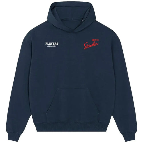 Hristo Stoichkov hoodie – navy men's hoodie featuring the Hristo Stoichkov Players Couture logo