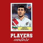 Hristo Stoichkov World Cup Sticker Men's T-Shirt – red close-up detail shot of the Hristo Stoichkov World Cup Players