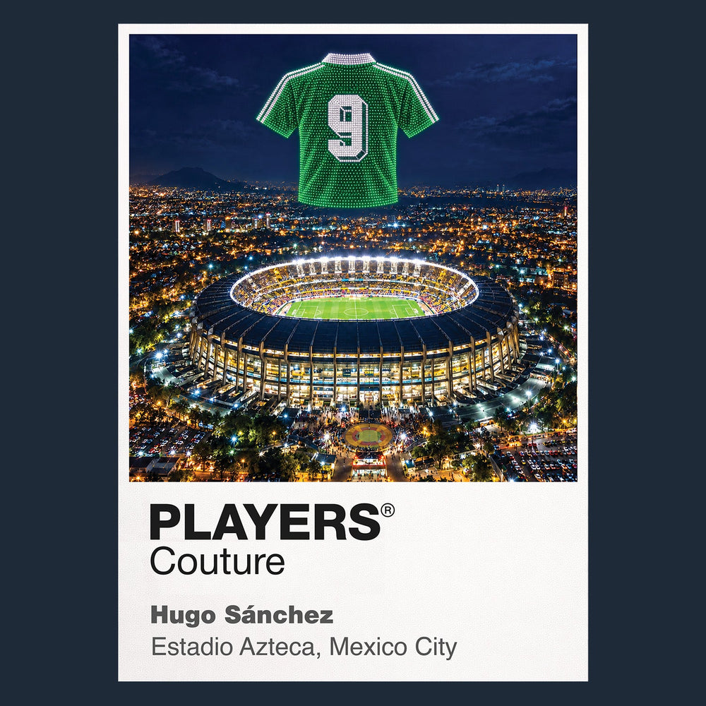 Hugo Sanchez Mexico number 9 Icons in Lights Frame artwork in navy