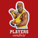 Hulk Hogan Badge Men's Hoodie – white close-up detail shot of the Hulk Hogan Players Couture logo design