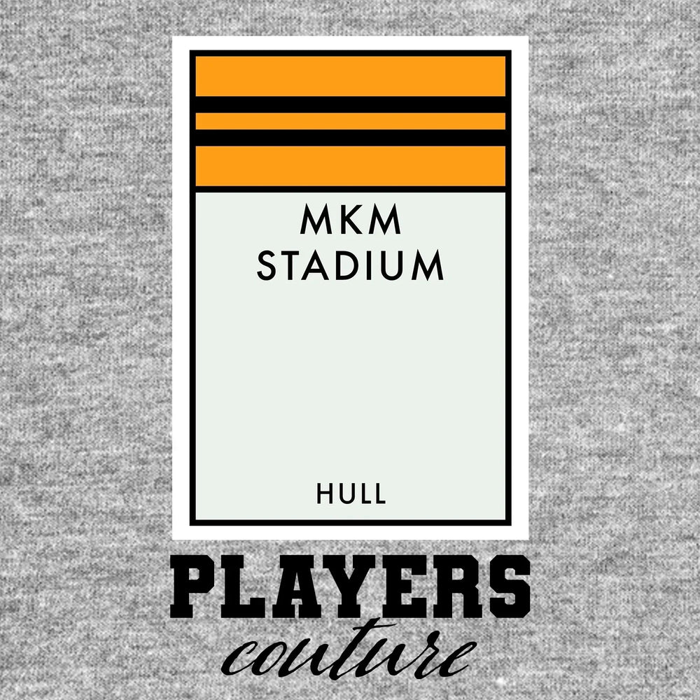 Hull City Monopoly Card hoodie – grey men's hoodie with black Hull City Monopoly Card letters and Players Couture logo on