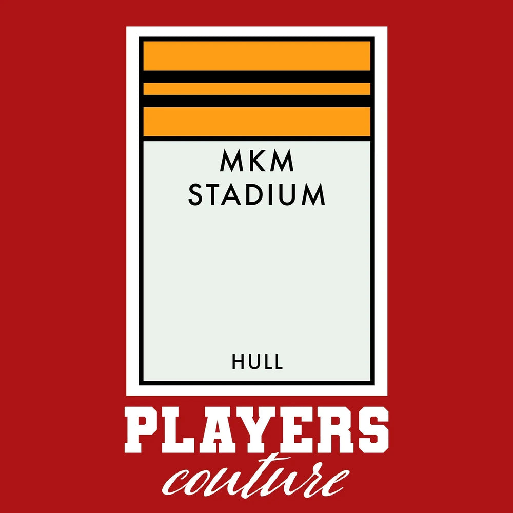 Hull City Monopoly Card hoodie – red men's hoodie with white Hull City Monopoly Card letters and Players Couture logo on the