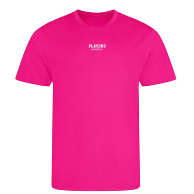 Essentials Collection t-shirt – pink men's t-shirt with black Essentials Collection letters and Players Couture logo on the