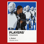I, Robot Detective Del Spooner facing the white NS-5 robot Sonny in a sleek automated Chicago Icon Frame artwork in red