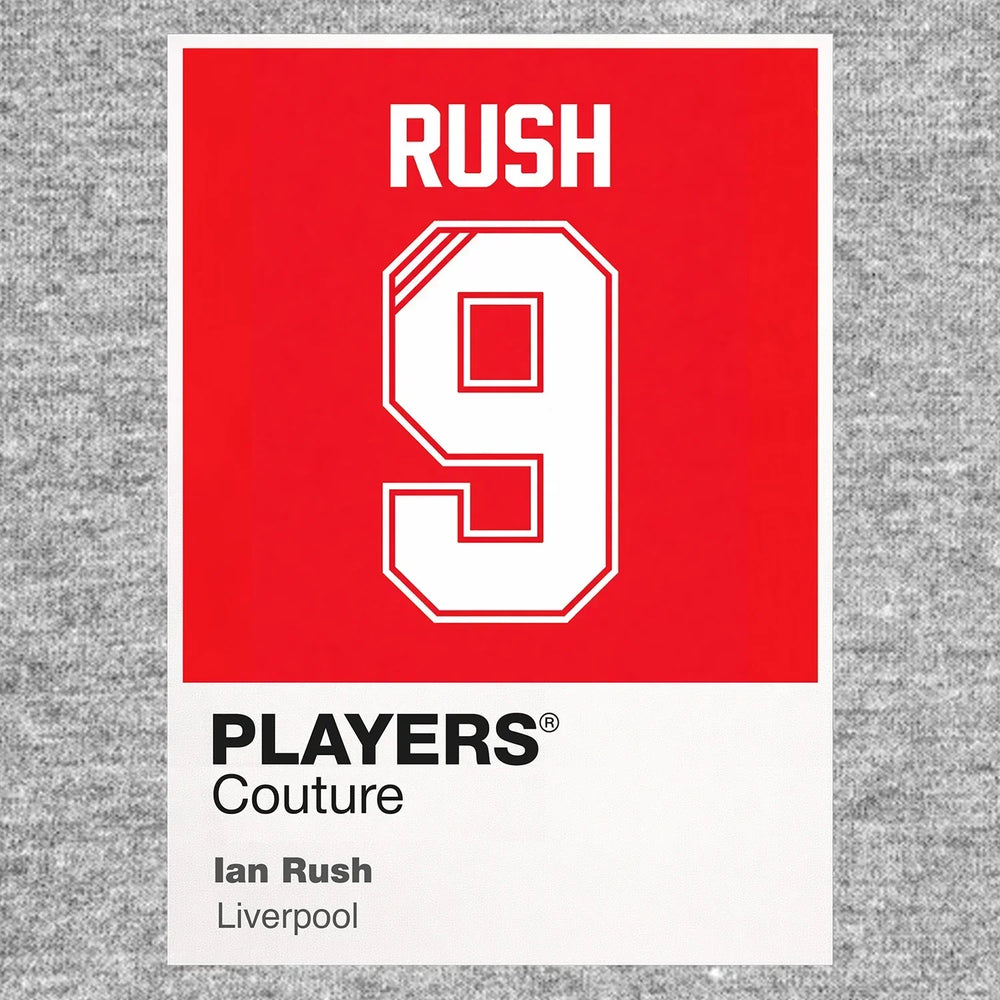 Ian Rush 9 Football Shirt Frame Men's Hoodie – grey close-up detail shot of the Ian Rush 9 Football Players Couture logo