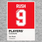 Ian Rush 9 Football Shirt Frame Men's Hoodie – grey close-up detail shot of the Ian Rush 9 Football Players Couture logo