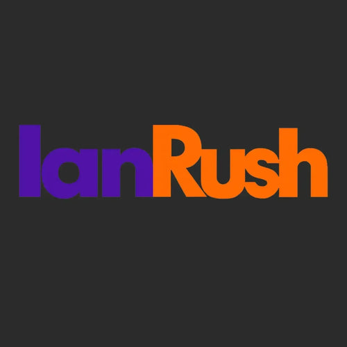 Ian Rush Logo Men's T-Shirt – black close-up detail shot of the Ian Rush Players Couture logo design