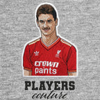 Ian Rush Badge Men's Hoodie – close-up detail shot of the Ian Rush Players Couture logo design