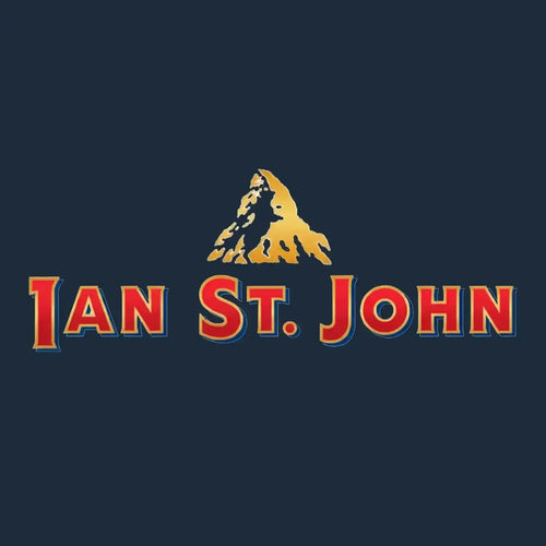 Ian St John Logo Men's Hoodie – navy close-up detail shot of the Ian St John Players Couture logo design
