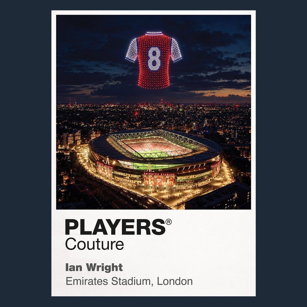 Ian Wright Arsenal number 8 Icons in Lights Frame artwork in navy