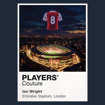 Ian Wright Arsenal number 8 Icons in Lights Frame artwork in navy