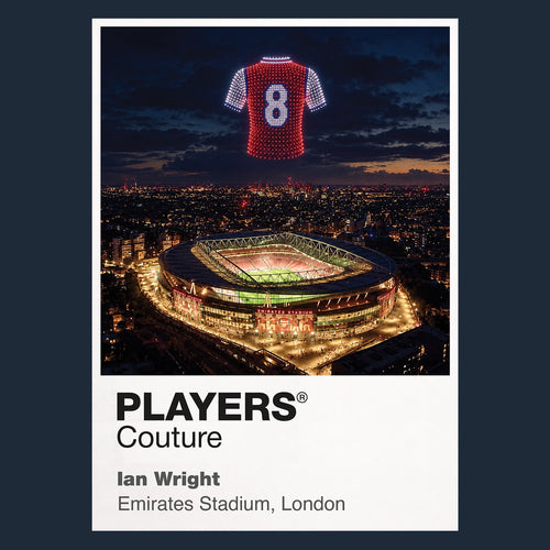 Ian Wright Arsenal number 8 Icons in Lights Frame artwork in navy