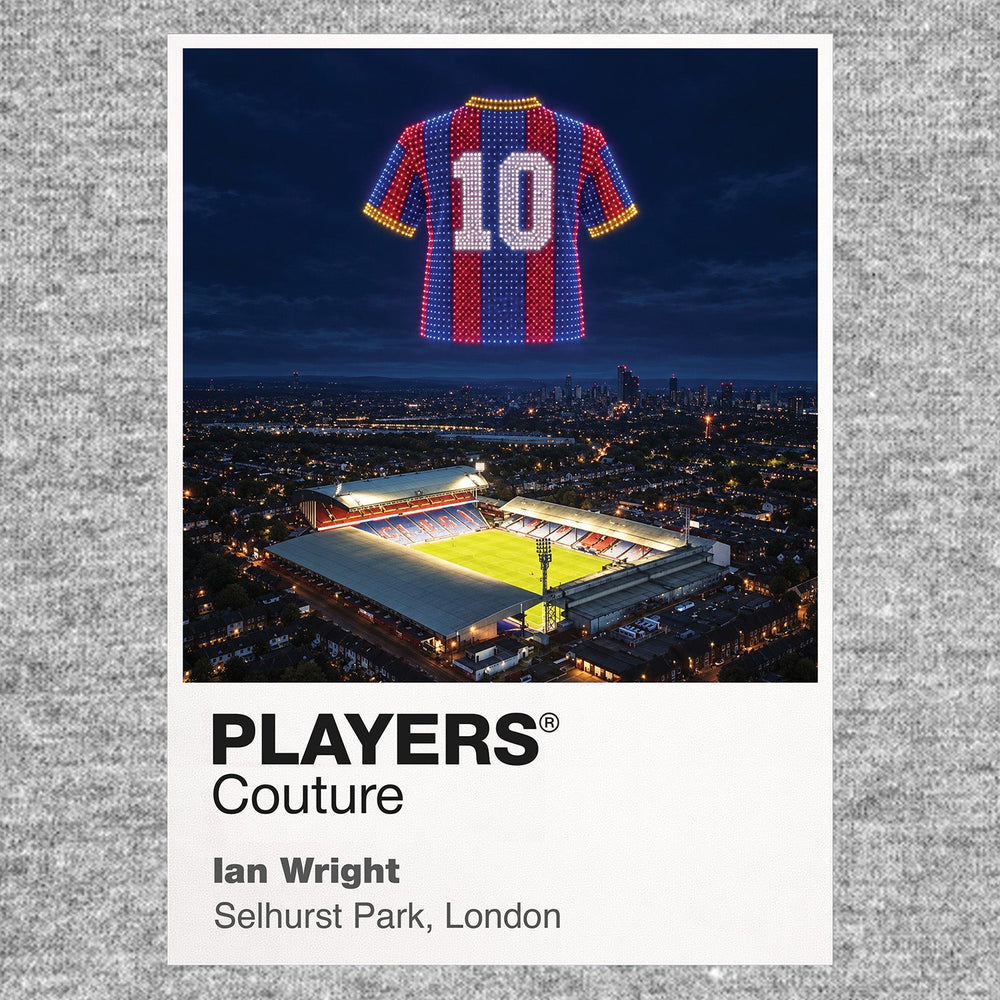 Ian Wright Crystal Palace number 9 Icons in Lights Frame artwork in grey