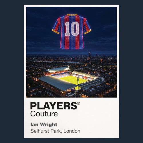 Ian Wright Crystal Palace number 9 Icons in Lights Frame artwork in navy