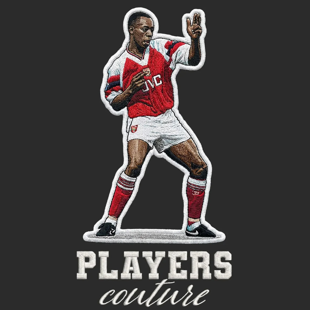 Ian Wright Badge Men's Hoodie – close-up detail shot of the Ian Wright Players Couture logo design