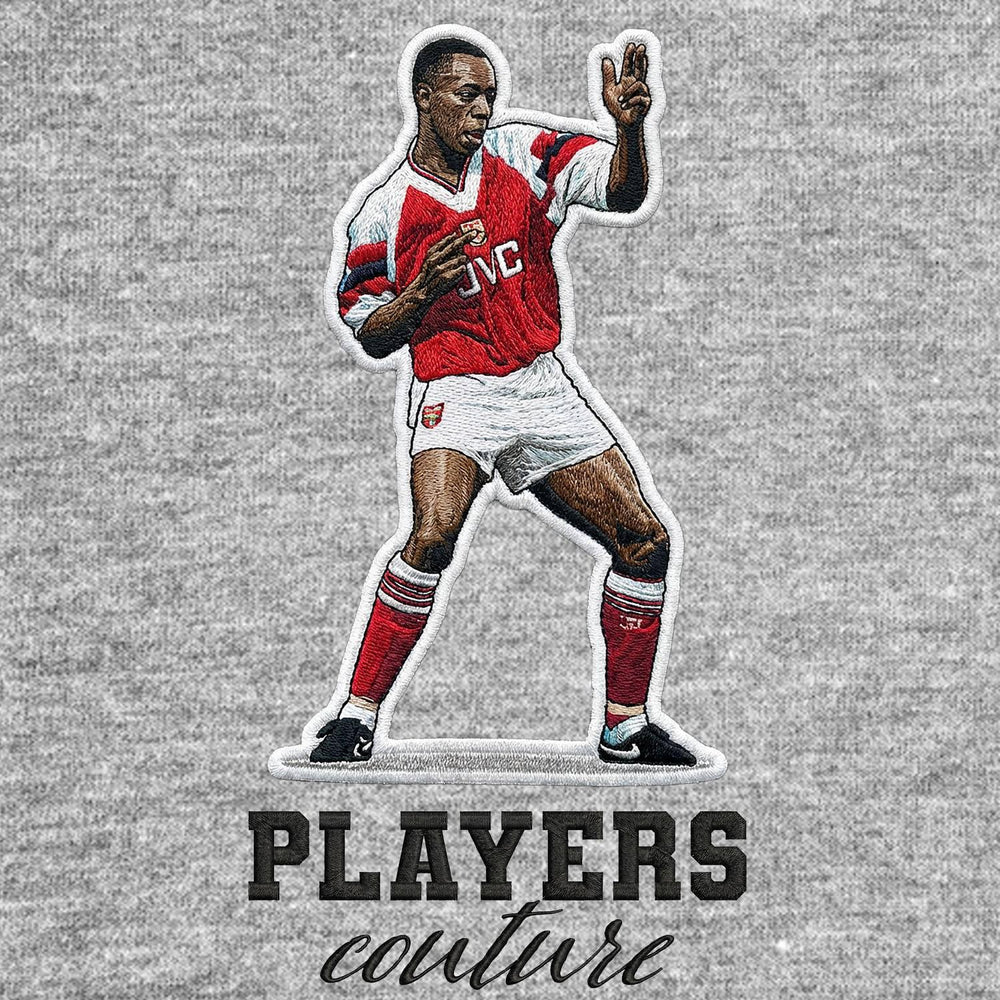 Ian Wright Badge Men's Hoodie – close-up detail shot of the Ian Wright Players Couture logo design