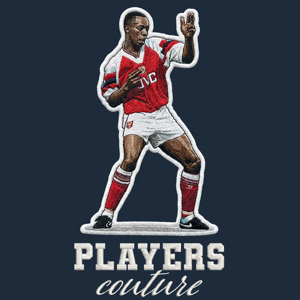 Ian Wright Badge Men's Hoodie – close-up detail shot of the Ian Wright Players Couture logo design