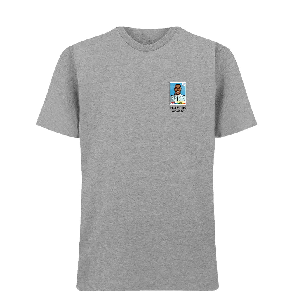 Ian Wright World Cup t-shirt – grey men's t-shirt featuring the Ian Wright World Cup Players Couture logo