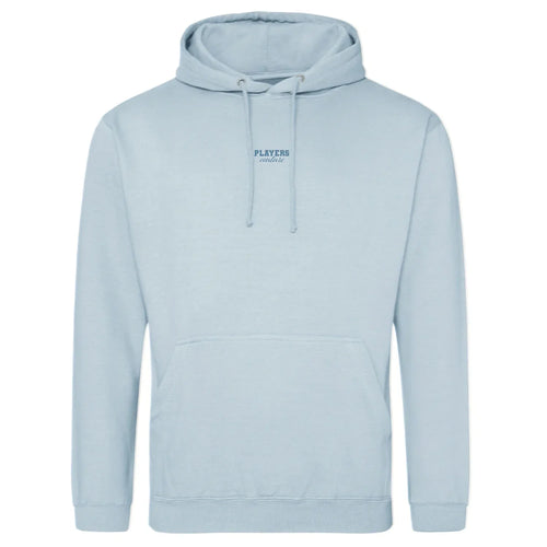 Essentials Collection hoodie – blue men's hoodie with white Essentials Collection letters and Players Couture logo on the