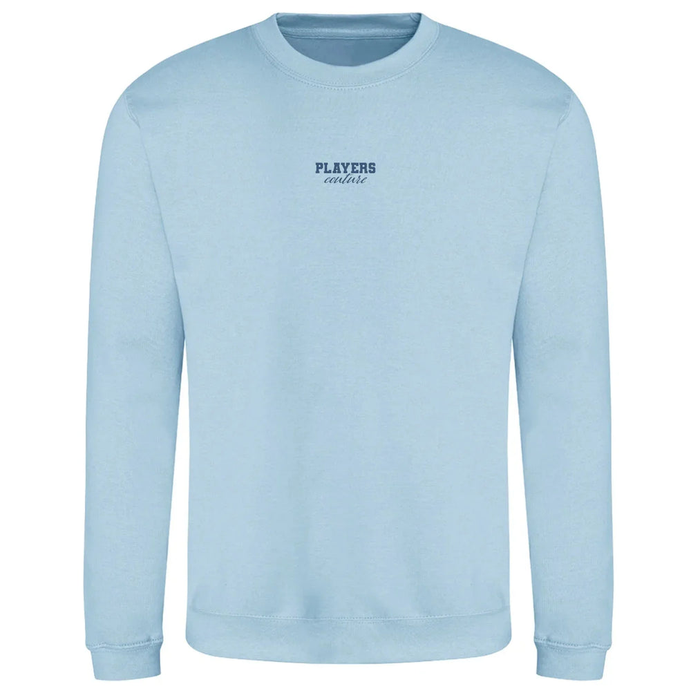 Essentials Collection hoodie – blue men's hoodie with white Essentials Collection letters and Players Couture logo on the