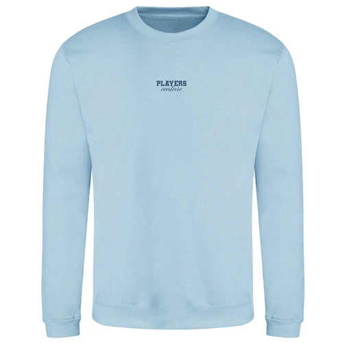 Essentials Collection hoodie – blue men's hoodie with white Essentials Collection letters and Players Couture logo on the