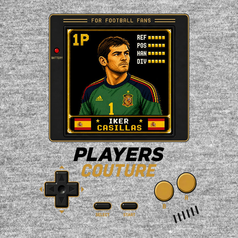 Iker Casillas 1P 8-Bit hoodie retro gaming design by Players Couture