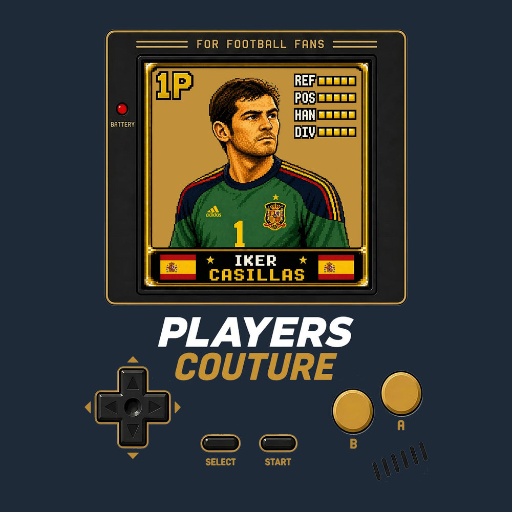 Iker Casillas 1P 8-Bit t-shirt retro gaming design by Players Couture