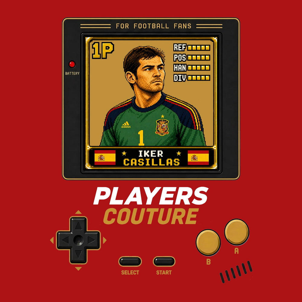 Iker Casillas 1P 8-Bit t-shirt retro gaming design by Players Couture