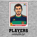 Iker Casillas World Cup Sticker Men's T-Shirt – grey close-up detail shot of the Iker Casillas World Cup Players Couture