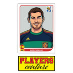 Iker Casillas World Cup Sticker Men's T-Shirt – close-up detail shot of the Iker Casillas World Cup Players Couture logo