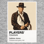 Indiana Jones Indiana Jones in fedora and leather jacket holding his whip before an ancient temple Icon Frame artwork in grey