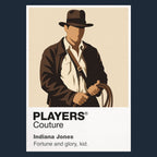Indiana Jones Indiana Jones in fedora and leather jacket holding his whip before an ancient temple Icon Frame artwork in navy