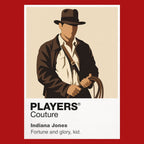 Indiana Jones Indiana Jones in fedora and leather jacket holding his whip before an ancient temple Icon Frame artwork in red