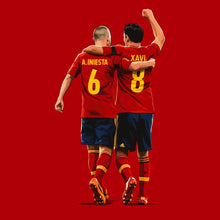 Xavi & Iniesta Icon hoodie – red men's hoodie with white Xavi & Iniesta Icon letters and Players Couture logo on the chest