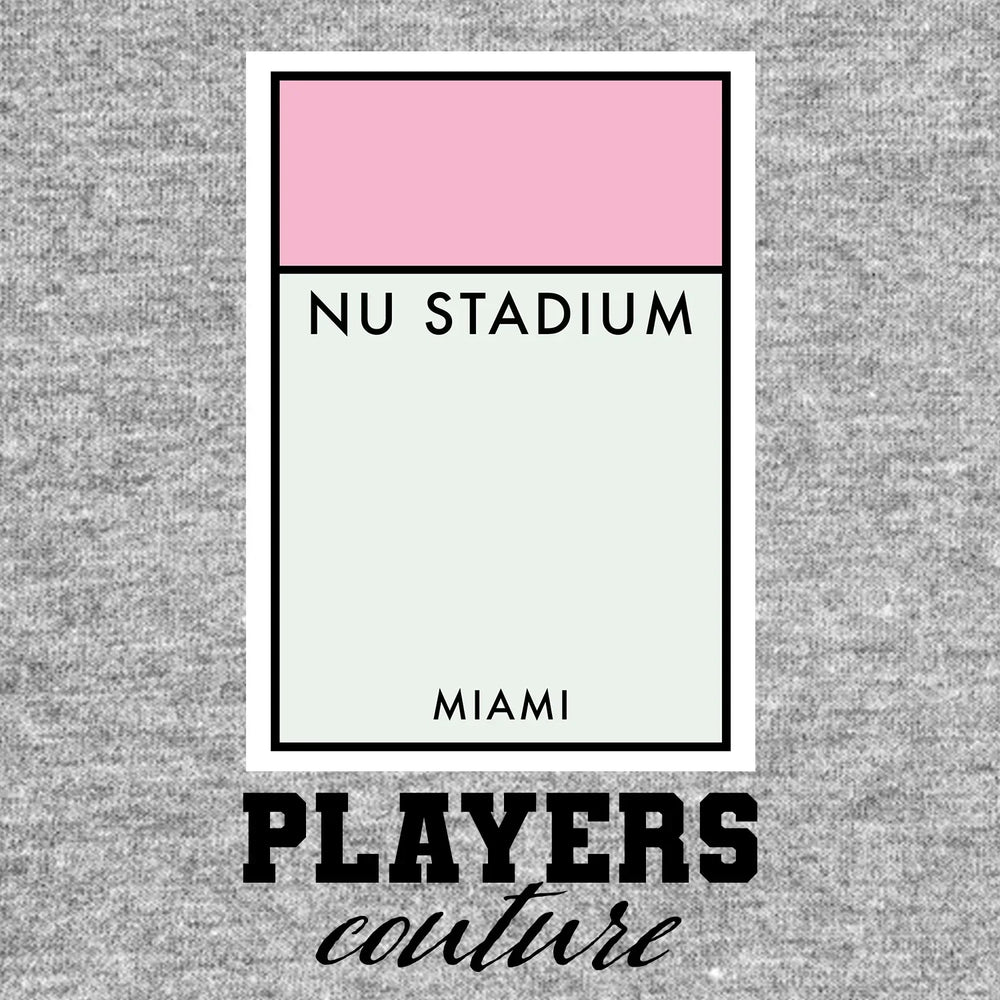 Inter Miami Monopoly Card hoodie – grey men's hoodie with black Inter Miami Monopoly Card letters and Players Couture logo