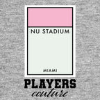 Inter Miami Monopoly Card hoodie – grey men's hoodie with black Inter Miami Monopoly Card letters and Players Couture logo
