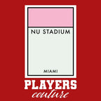 Inter Miami Monopoly Card hoodie – red men's hoodie with white Inter Miami Monopoly Card letters and Players Couture logo on