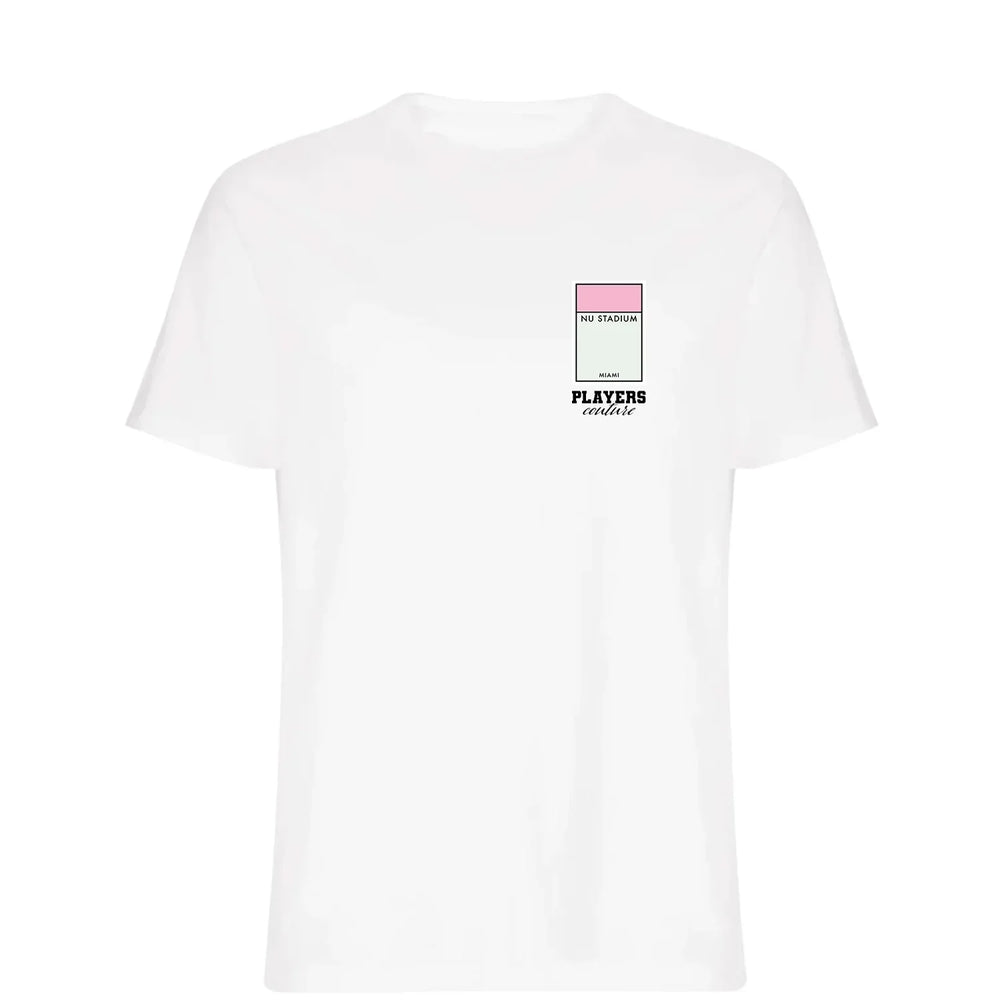 Inter Miami Monopoly Card t-shirt – navy men's t-shirt with white Inter Miami Monopoly Card letters and Players Couture logo